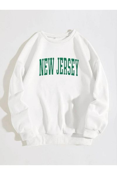 MOONBULL Weißes Unisex-Sweatshirt in Übergröße mit New Jersey-Aufdruck