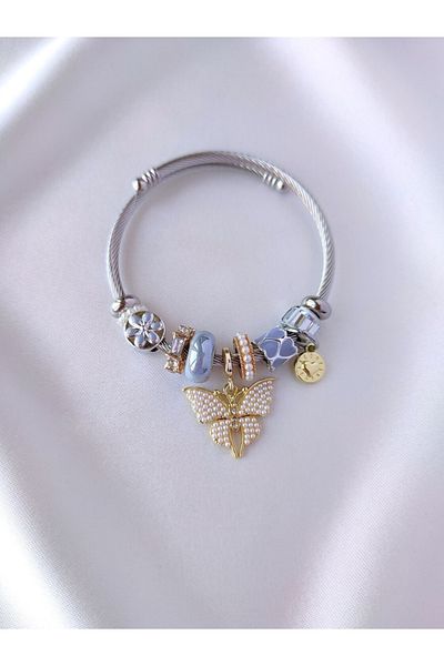 Evorya Charm Bracelet Gray Butterfly Steel Women's Bracelet