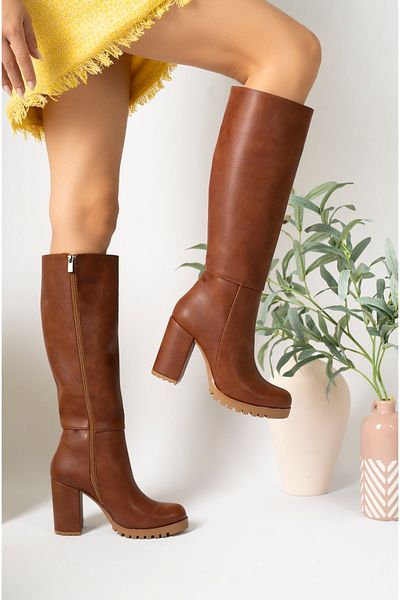 PASSAGE SHOES 7009 Γυναικείες δερμάτινες μπότες με φερμουάρ πλατφόρμας