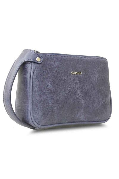 GUARD Genuine Leather Antique Navy Blue Double Zipper Unisex Handbag / 1831