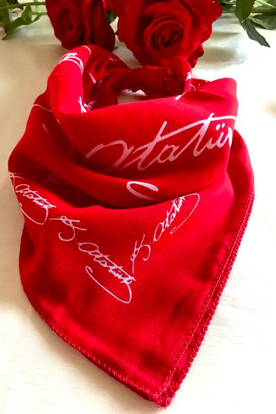 alsaccessories Ataturk Signed Large Size Red Color Unisex 100% Cotton Bandana Scarf