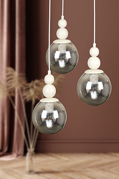 Begüsa Sonsuz 3.lü Avize Beyaz Füme Cam