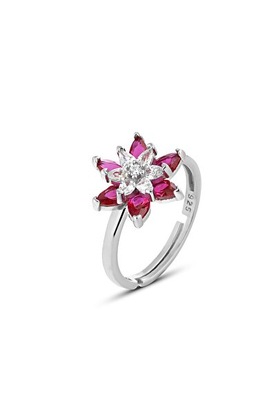 Zanaatsilver Gümüş Rodyum Kaplama Çift Katman Nilüfer Çiçeği Ayarlanır Yüzük