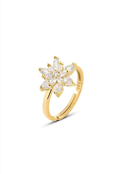 Zanaatsilver Gümüş 14k Altın Kaplama Çift Katman Nilüfer Çiçeği Ayarlanır Yüzük