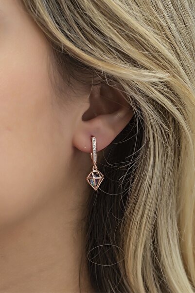 Nereze 925 Ayar Gümüş Mistik Topaz Taşlı Kafes Model Küpe