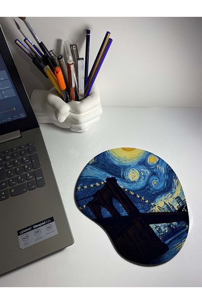 rakkun shop لوحة ماوس منقوشة من Bridge Starry Nights مع دعم للمعصم