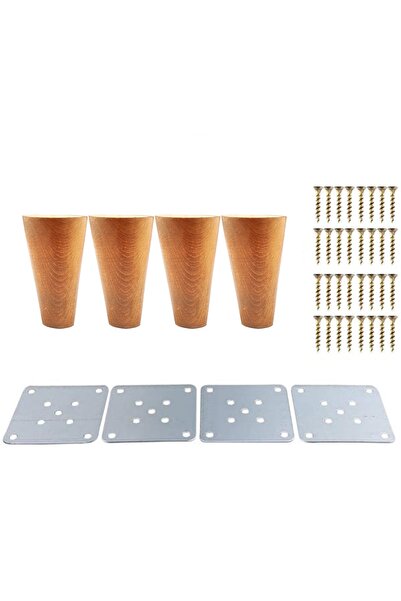 TepeAksesuar Wooden Flat Conical Leg - 10 Cm Light Oak - Varnished - Set 4 Pi...