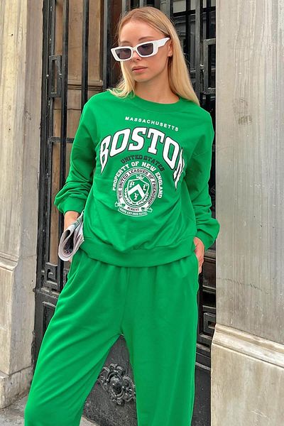 Swist Grünes Bstn-bedrucktes Damen-Crop-Sweatshirt