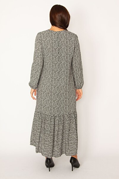 Şans Γυναικείο φόρεμα με μακρυμάνικο φόρεμα 65n34323, μεγάλου μεγέθους, μαύρη υφασμάτινη φούστα από βισκόζη