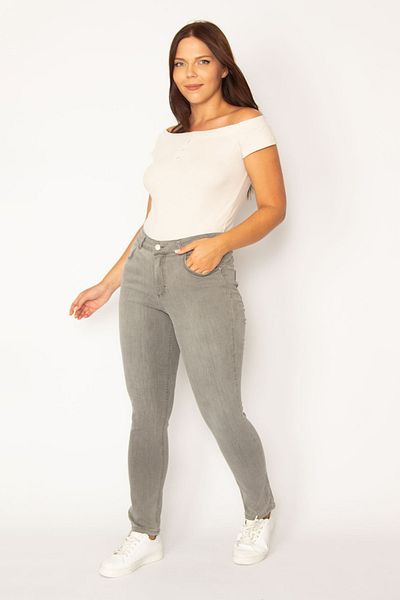 Şans Women's Large Size Gray Lycra Skinny Jeans 65n34357