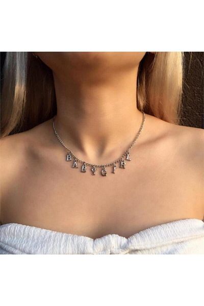 AlpCollection Women's Gray Baby Girl Lettered Necklace