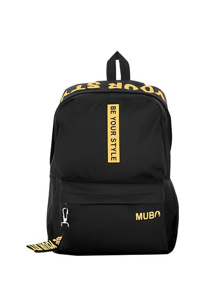 MUBO School Backpack Black Fabric Yellow Print Be Your Style