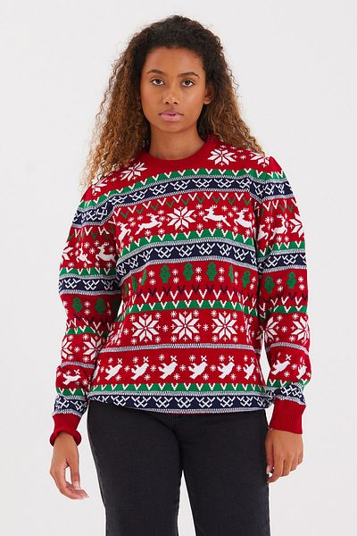COOL TARZ Női piros-zöld-fehér Cristmas karácsonyi pulóver