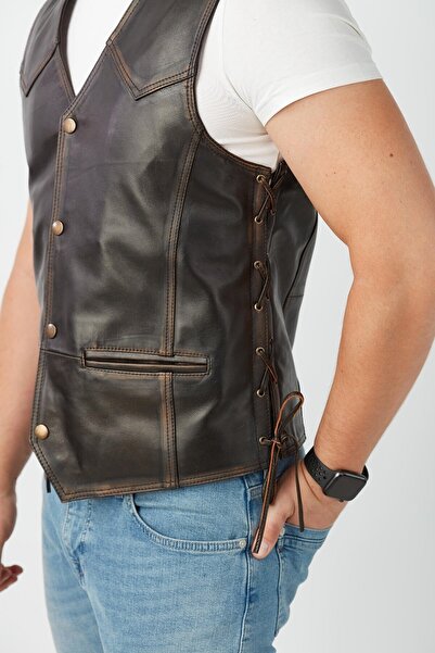 Deriza Елек от естествена кожа в винтидж стил байкър