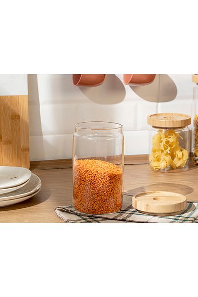 English Home Checker Glass Storage Jar 900 ml Transparent