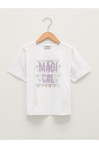 LC Waikiki Βαμβακερό T-Shirt για κορίτσια - Crew Neck, Printed, Κοντό μανίκι