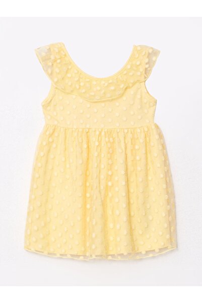 LC Waikiki Bisiklet Yaka Kendinden Desenli Kız Bebek Elbise