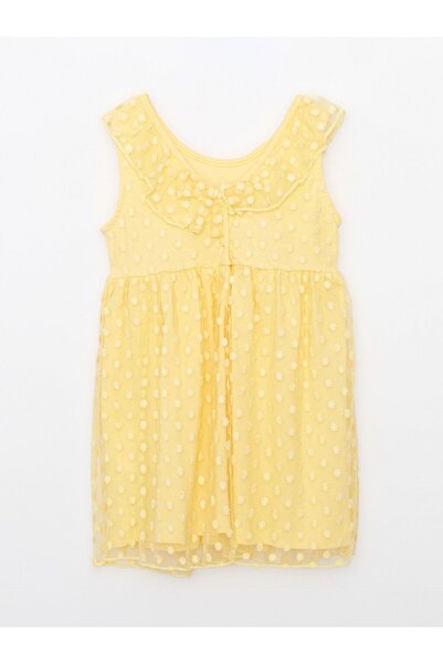 LC Waikiki Bisiklet Yaka Kendinden Desenli Kız Bebek Elbise