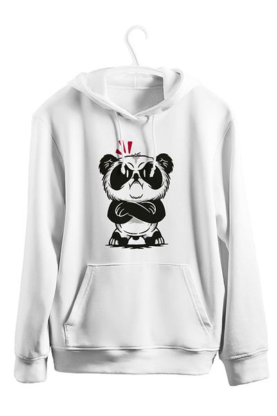 karikatürstore Angry Panda Bear Cartoon Printed Hooded Sweatshirt