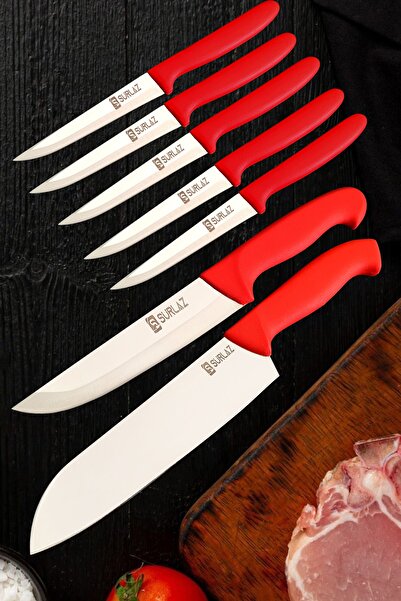 SürLaz 7 Parça Satır Zırh Şef Bıçağı Mutfak Bıçakları Seti Çeyizlik Bıçaklar