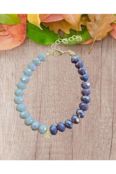 Lade سوار بتفاصيل مثلثة من الخرز الكريستالي باللون الرمادي الأرجواني