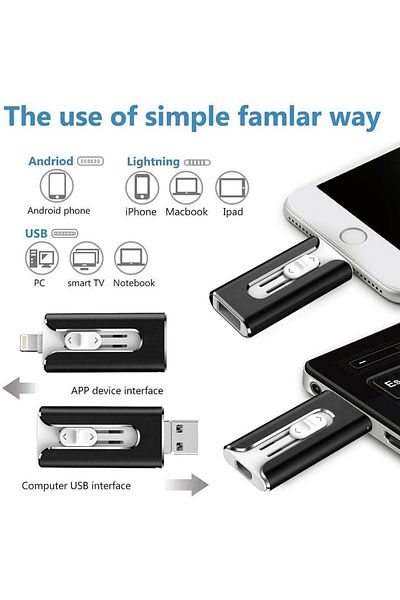 SYNOPE 4 In 1 Metal USB Flash Drive 512 Gb Otg Drive Black Ios Compatible Type-C Adapter