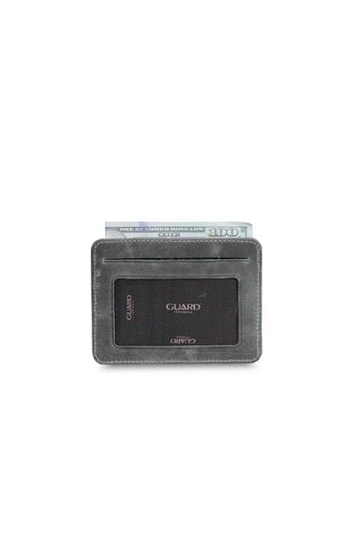 GUARD Vertical Crazy Gray Genuine Leather Card Holder Men's - Women's / P5171