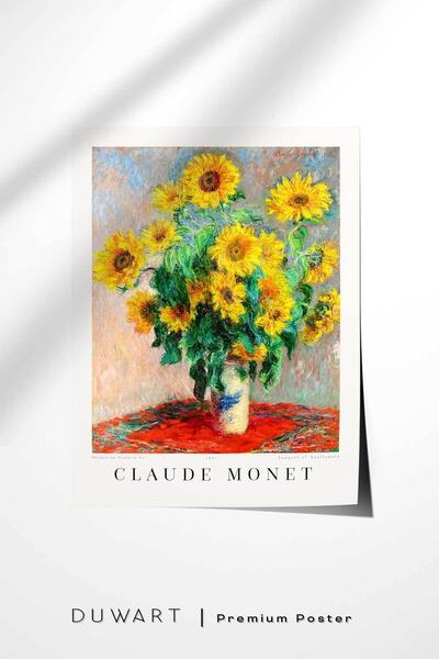 DUWART Premium Çerçevesiz Poster Claude Monet Bouquet Of Sunflowers Poster Ünlü Ressamların Tabloları