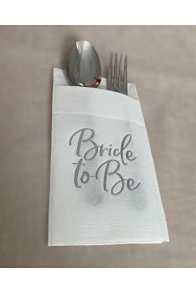 kidspartim Gümüş Yaldızlı Beyaz Bride To Be Cepli Aır Touch Peçete 12 Lı 40x40