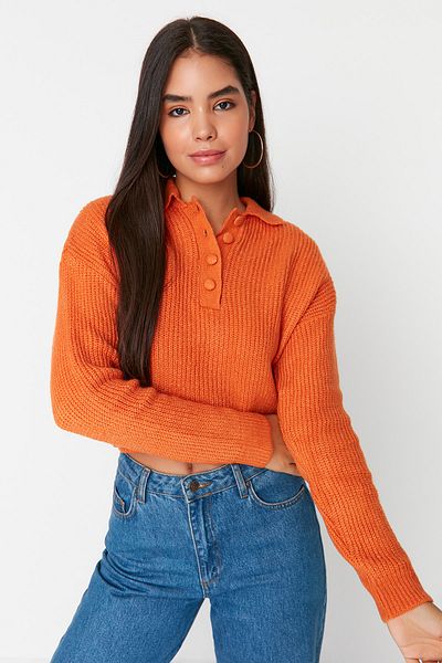 Trendyol Collection Pulover de tricotaje cu textura moale Crop Orange TWOAW23KZ01835