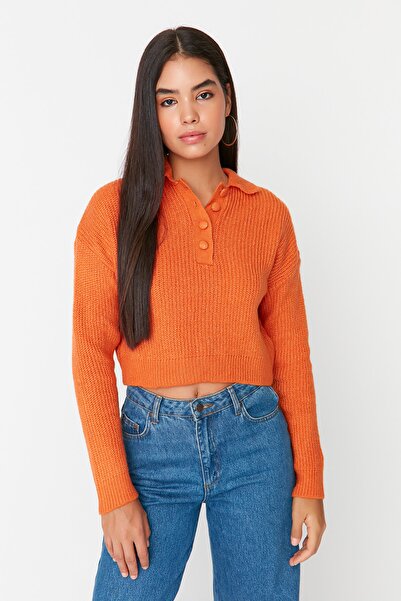 Trendyol Collection Orange Crop Soft Textured Knitwear Sweater TWOAW23KZ01835