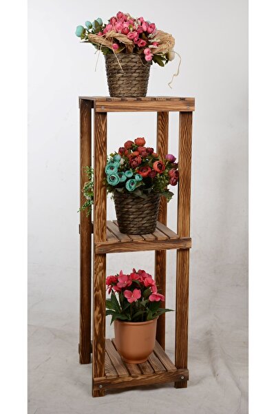 Wooden City 3 Katlı Dekoratif Ahşap Banyo Rafı Ayakkabılık Saksılık Mutfak Düzenleyici Raf 30x30x90