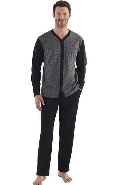Mod Collection Cotton Buttoned Long Sleeve Seasonal Men's Pajamas Set
