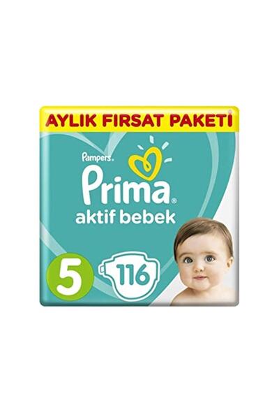 Prima حفاضات أطفال أكتيف بيبي مقاس 5 حزمة الفرصة الشهرية 116 قطعة