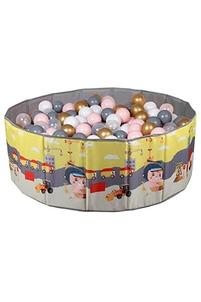 baby marine Katlanabilir Top Havuzu - Oyun Alanı Ve Halısı - 150 Adet Top Hediye - Sevimli Gri