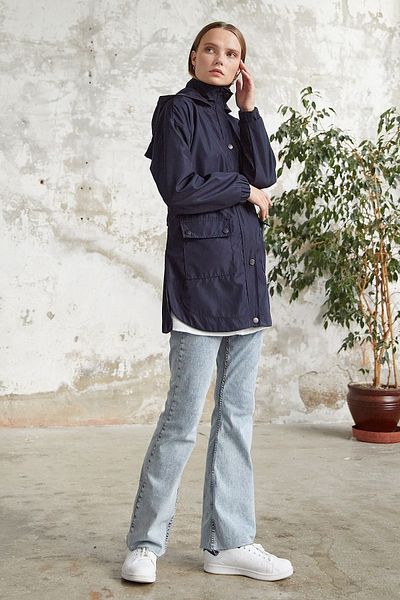 InStyle Rosa Short Belted Trench Coat - Navy Blue