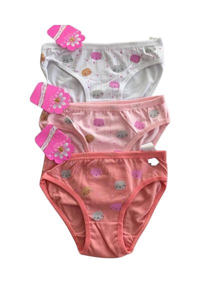 snooddy Girl's White-white-pink 3-Piece Kitten Printed Modal Panties Set Sn001pkül