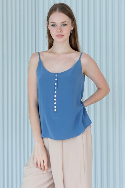 LAVİNİST 100% Silk Ice Blue Blouse
