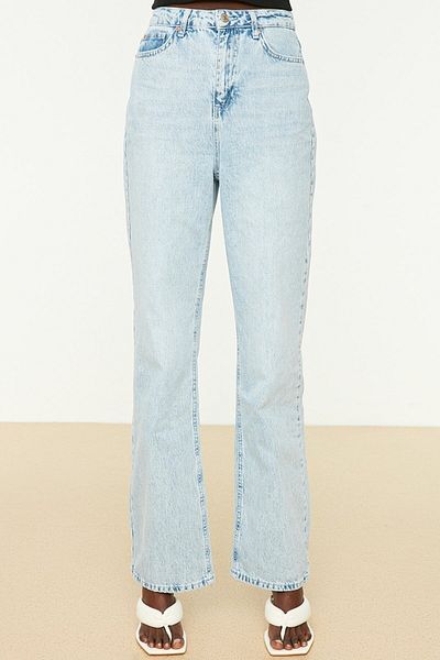 Trn JNS Pantaloni palazzo din denim cu picioare foarte înalte, în lycra anilor &#39;90, Ice Blue