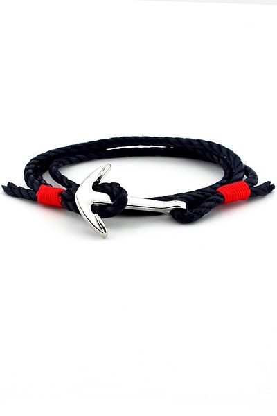 Solfera Navy Blue Red Three Row Anchor Sailor Rope Men's Bracelet M023c