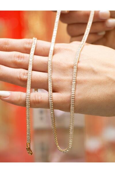 sedaucess Çelik Zirkon Taşlı Baget Su Yolu Gold Set