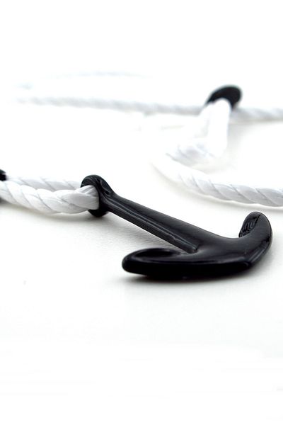 Solfera White Rope Three Rows Black Anchor Sailor Men's Bracelet M023j