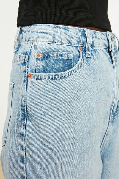 Trn JNS Pantaloni palazzo din denim cu picioare foarte înalte, în lycra, Ice Blue, anilor 90