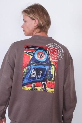 Saw Urbanity Kahve Forget The Rules Karga Illustrasyonlu Bask l Aplikeli Oversize Sweatshirt Fiyat Yorumlar Trendyol
