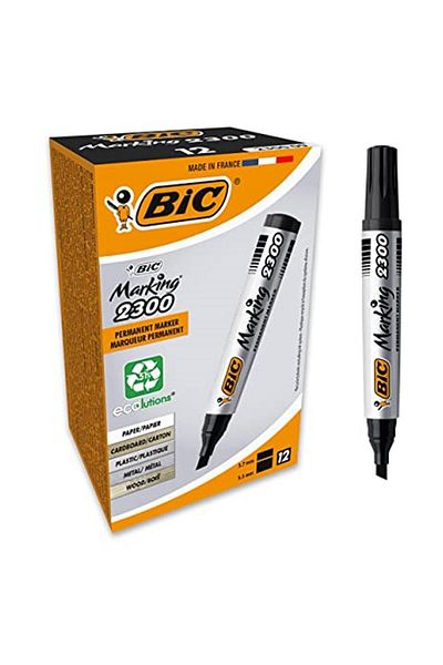 Bic Marker 2300 Cutting Tip Permanent Marker Black Box of 12