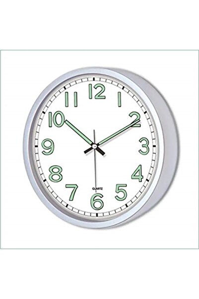 M3DECORİUM Sessiz Çalışan Duvar Saati, Fosforlu, Beyaz, 22 Cm