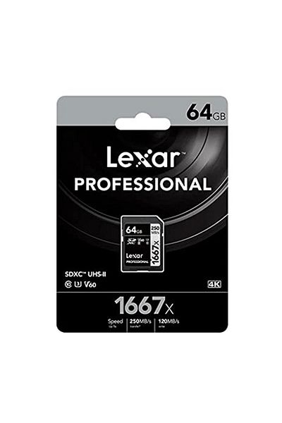 Lexar العلامة التجارية: Professional 64 جيجابايت 1667x Sdxc بطاقة الذاكرة (250 ميجابايت/ثانية-80 ميجابايت/ثانية) الفئة: بطاقة الذاكرة
