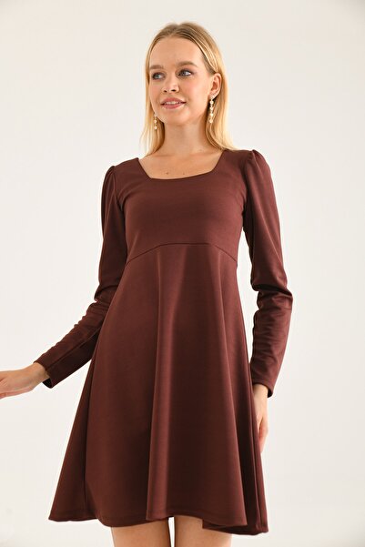 VOLT CLOTHİNG Dámské minišaty s hranatým výstřihem a dlouhým rukávem