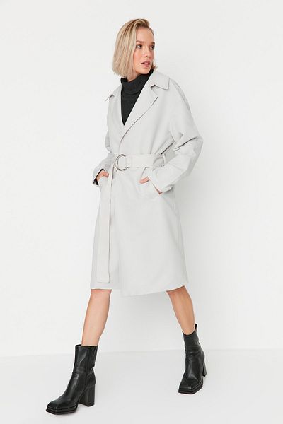 Trendyol Collection Šedý páskovaný trenčkot