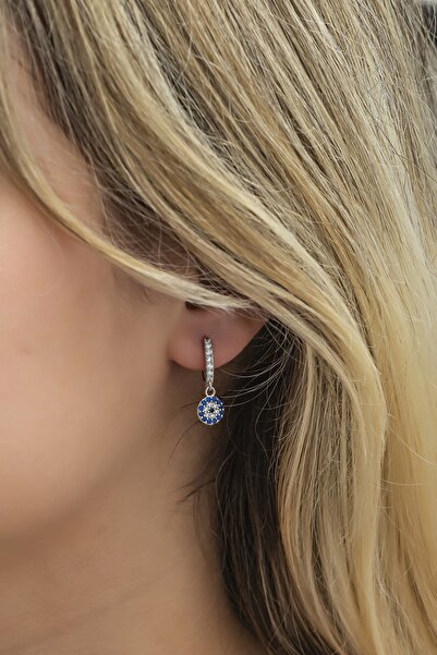 Nereze 925 Ayar Gümüş 10 Mm Tamtur Sallantılı Nazar Küpe